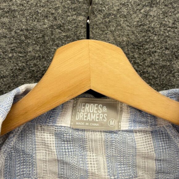 Heroes And Dreamers Shirt Women M Medium Blue Striped Button Up Collared Cotton - Picture 3 of 7